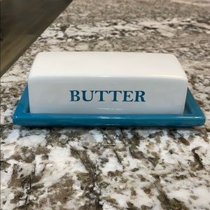 Teal and white Butter dish & Lid